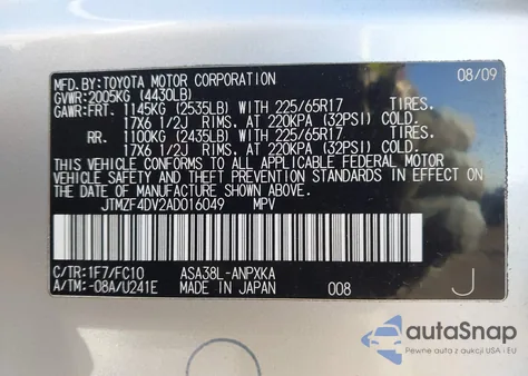 2010 Toyota Rav4 from USA, damaged, VIN JTMZF4DV2AD016049